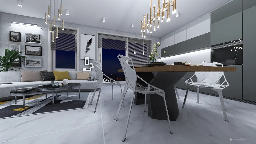 Modern 2 level family apartment 3d design renderings