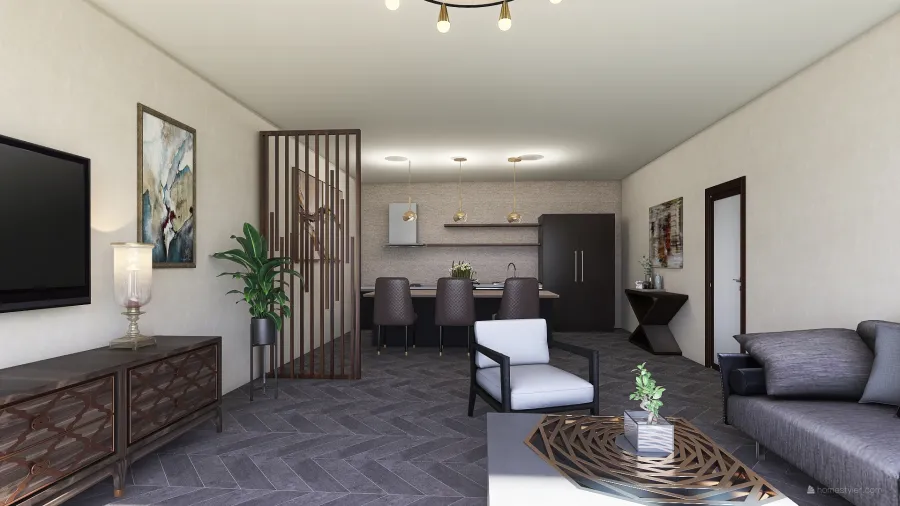 Living Room  kitchen 3d design renderings