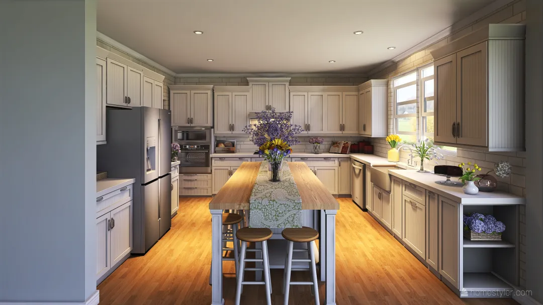 Contemporary Kitchen reno White WoodTones 3d design renderings