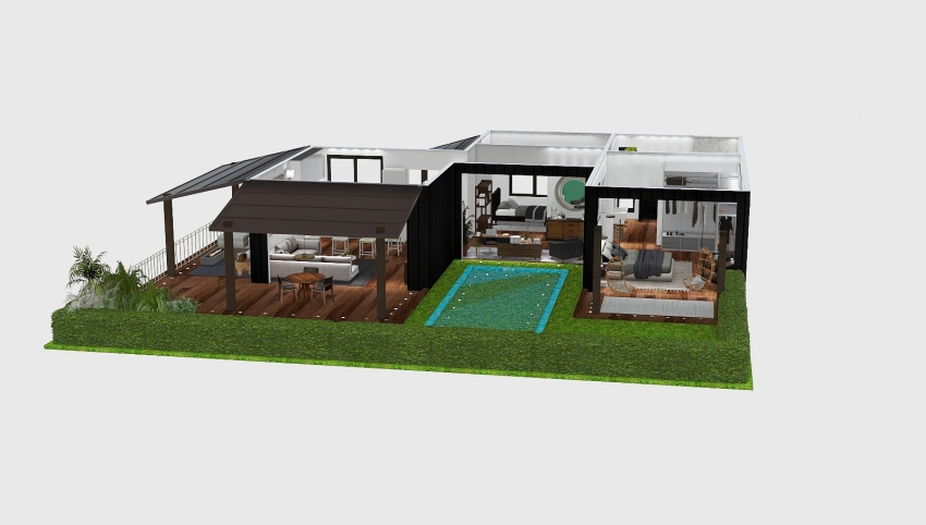 two bedroom house with pool 3d design picture 360.79