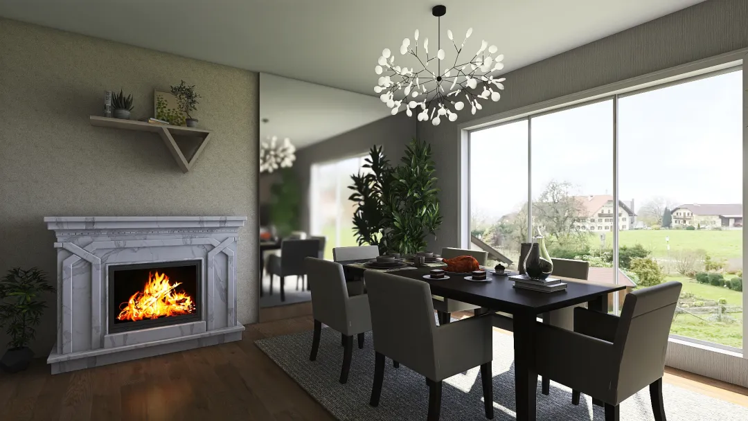 Cozinha e sala de jantar 3d design renderings