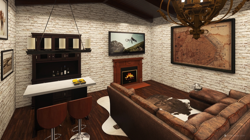 Rustic Living Area 3d design renderings