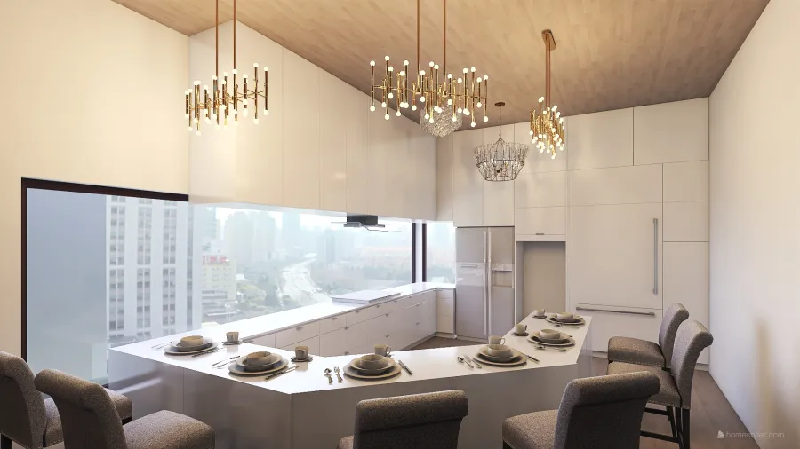 Living, Dining & Kitchen(A) 3d design renderings