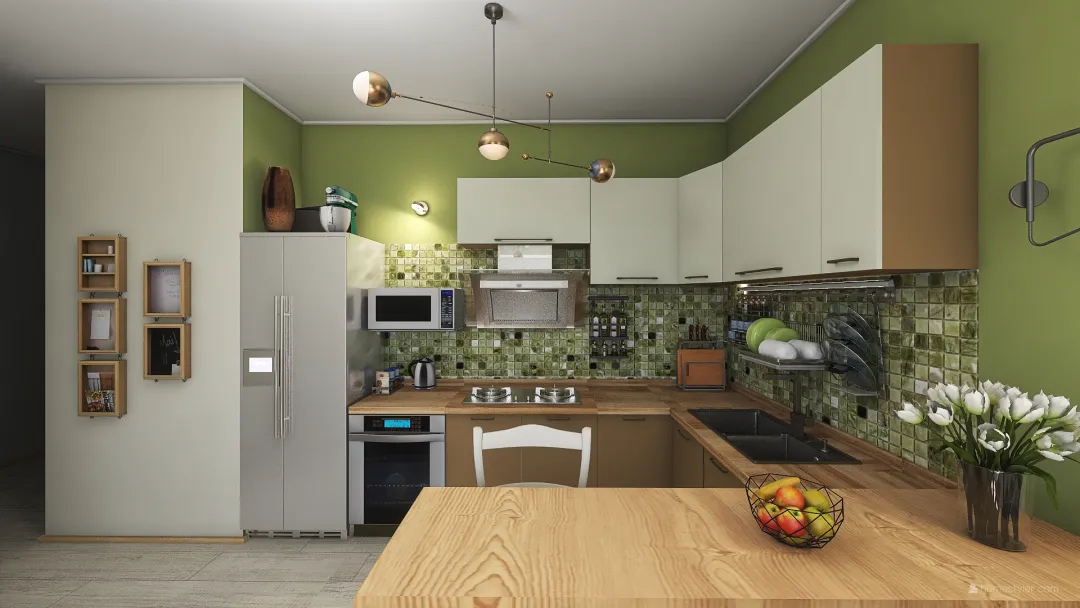 Маленькая оливковая квартира 3d design renderings