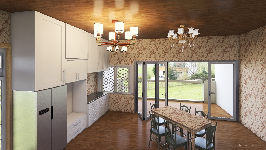 Living, Dining Room & Kitchen(B) 3d design renderings