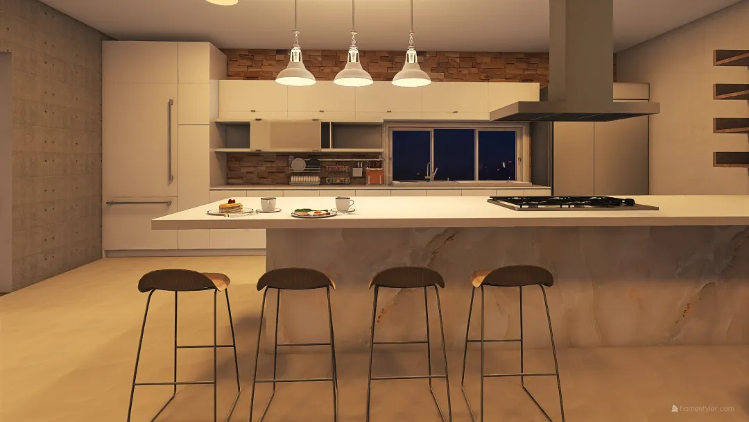 Kitchen, Dinning and Livingroom 3d design renderings
