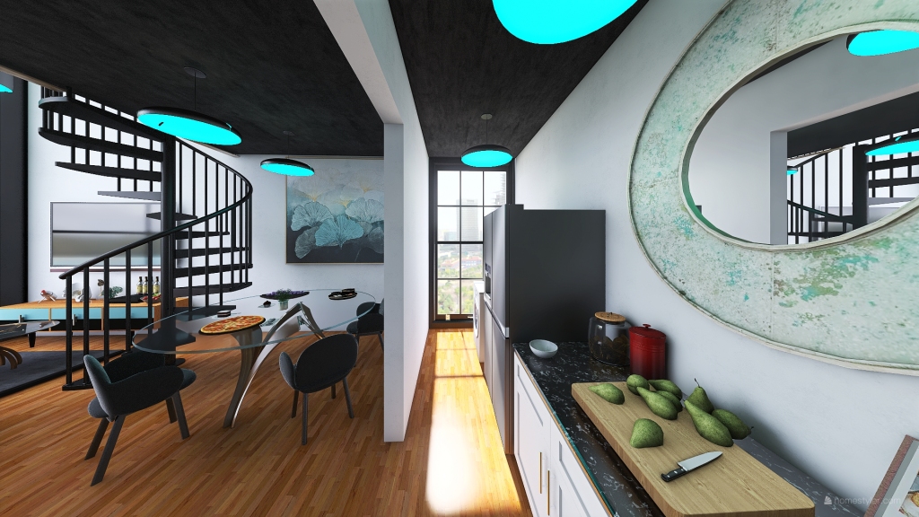 1° floor: Bedroom and bathroom 3d design renderings