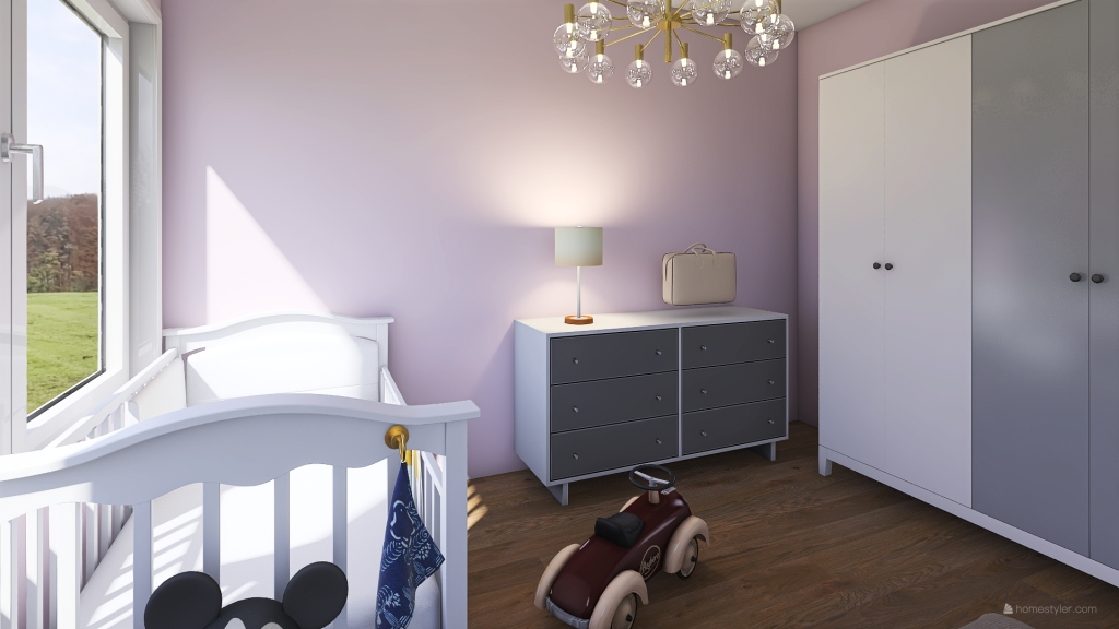 Sypialnia rodziców i małego dziecka 3d design renderings