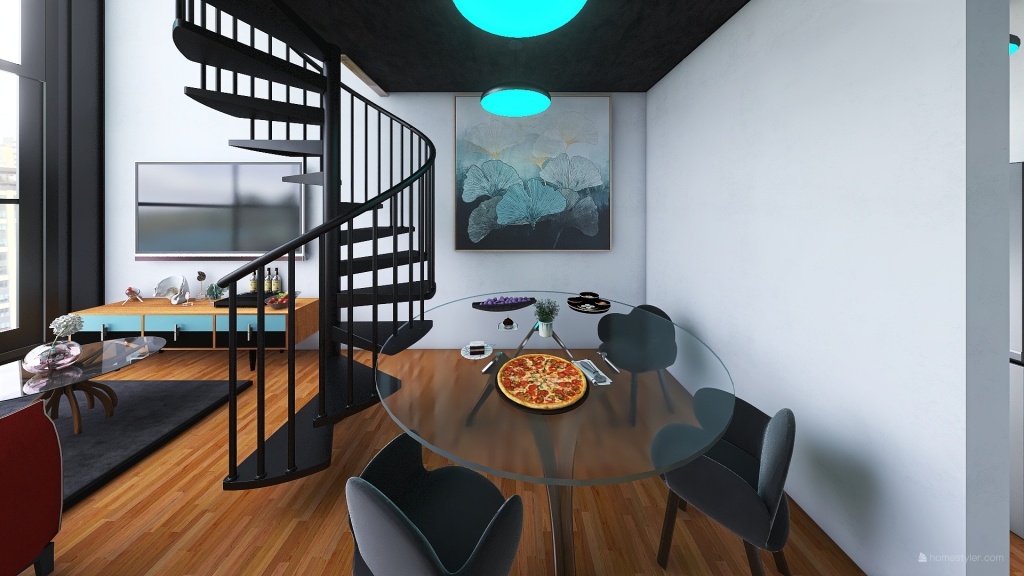 Ground: kitchen, Living and Dining Room 3d design renderings