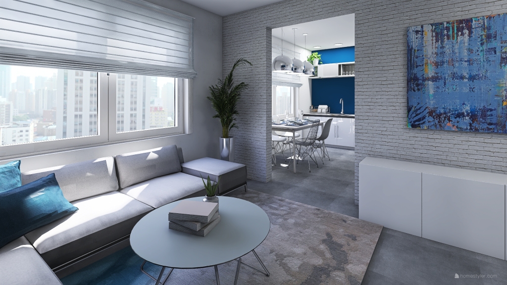 Blue apartment 3d design renderings