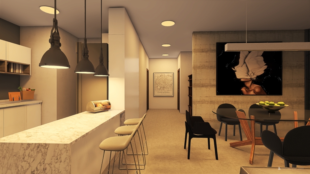 Sala, comedor y cocina 3d design renderings