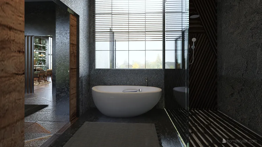 Industrial ArtDeco Bohemian Black Beige EarthyTones Bathroom 3d design renderings