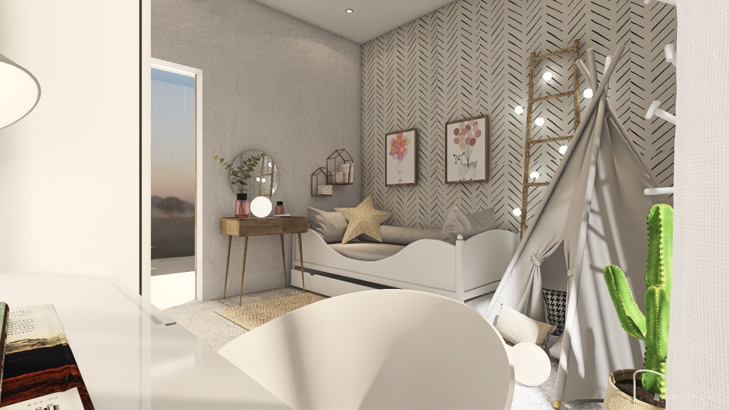 Modern Bohemian Beige Grey White Bathroom 3d design renderings