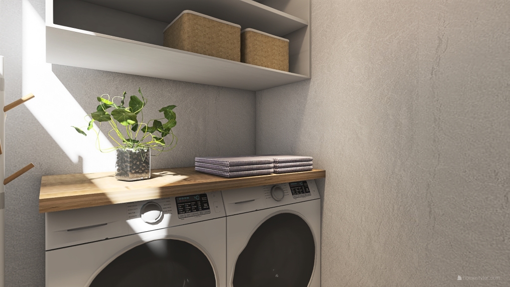 Modern Bohemian Beige Grey White Laundry Room 3d design renderings