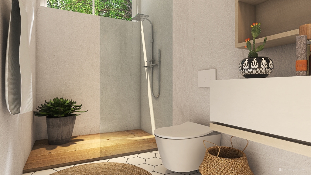 Modern Bohemian Beige Grey White Bathroom 3d design renderings