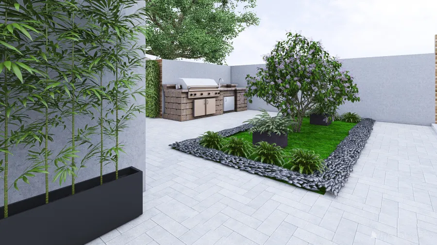 Contemporary TropicalTheme White Grey WoodTones Unnamed space 3d design renderings