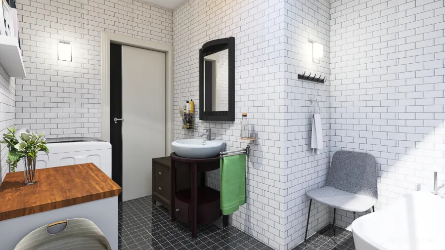 Modern Bauhaus Black White Bathroom 3d design renderings