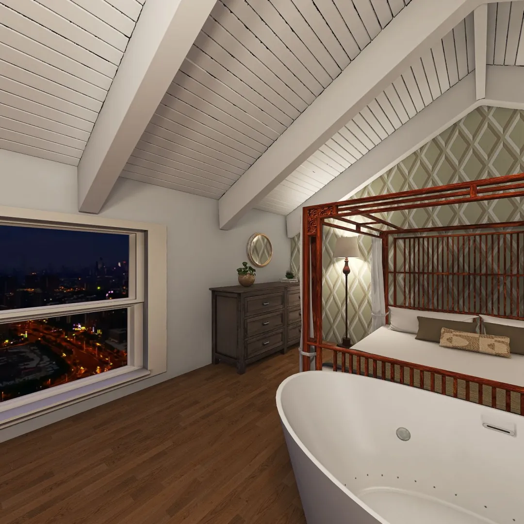 Bohemian hotel room 3d design renderings