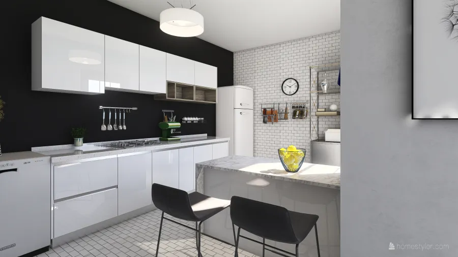 Modern Bauhaus Black White Living and Dining Room 3d design renderings