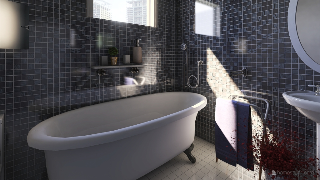 Contemporary Rustic WoodTones Blue Grey Beige Bathroom1 3d design renderings