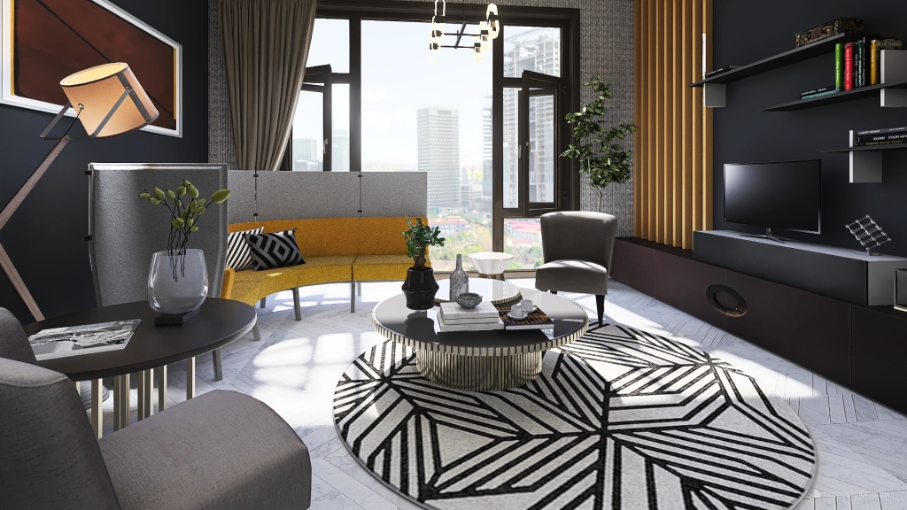 Studio Apartment in the city 3d design renderings