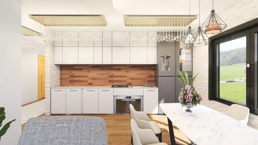 Dining Room, kithcen and living room         m 3d design renderings