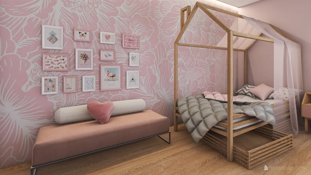 A happy girl's room 3d design renderings