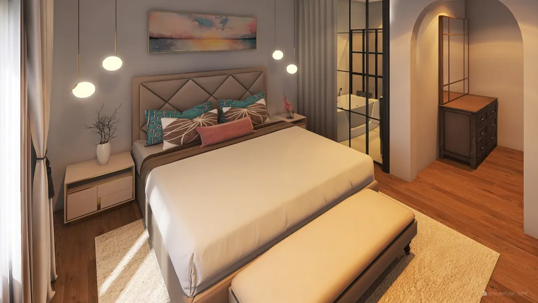 غرفة النوم والحمام 3d design renderings