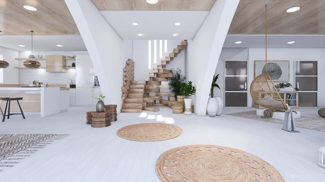 Bohemian WabiSabi Casa brisa de mar Beige White WoodTones 3d design renderings