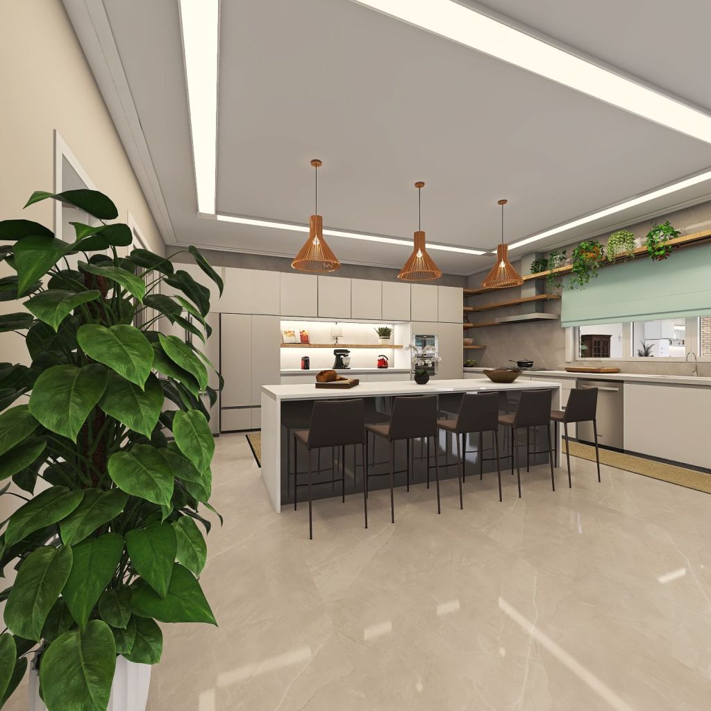 Living, Jantar e Cozinha 3d design renderings