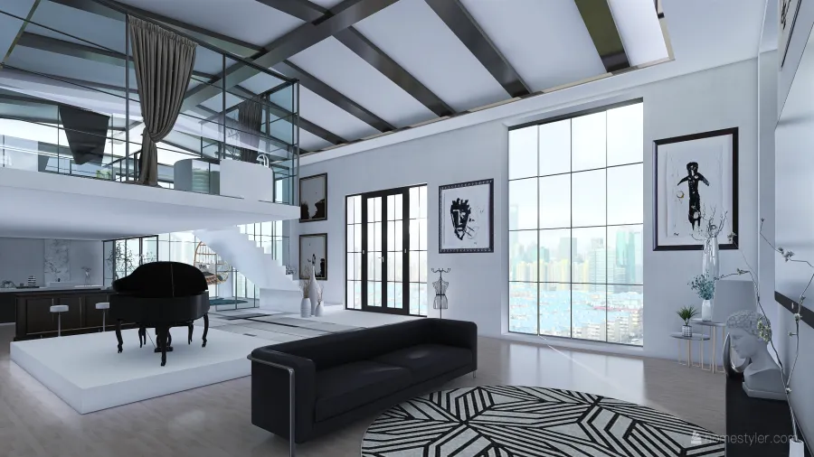 Modern Bauhaus Black White Aucun 3d design renderings