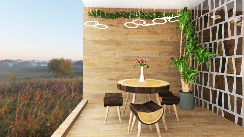 bark brown porch and Dining Room 3d design renderings