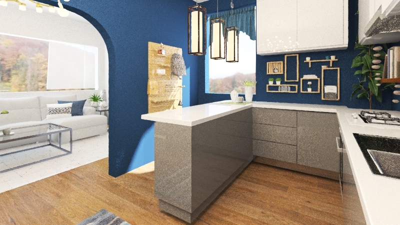 Dark blue Kitchen 3d design renderings