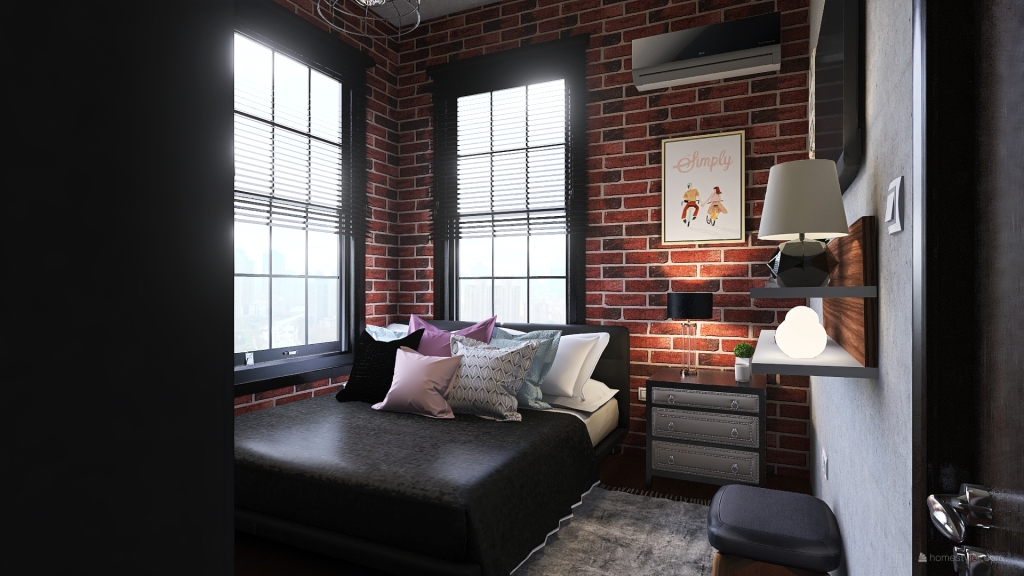 Apartamento pequeño estilo industrial 3d design renderings