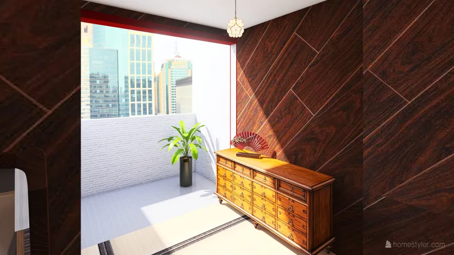 Asian WabiSabi Red White Black Bedroom1 3d design renderings