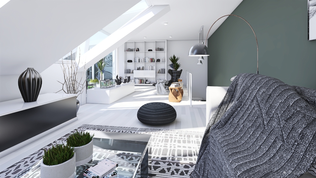 Modern Scandinavian Bauhaus Green Grey White Unnamed space 3d design renderings
