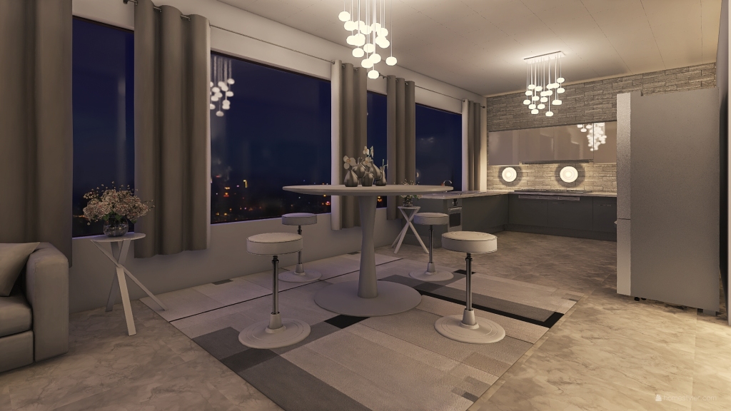Living,Dining Room&Kitchen 3d design renderings