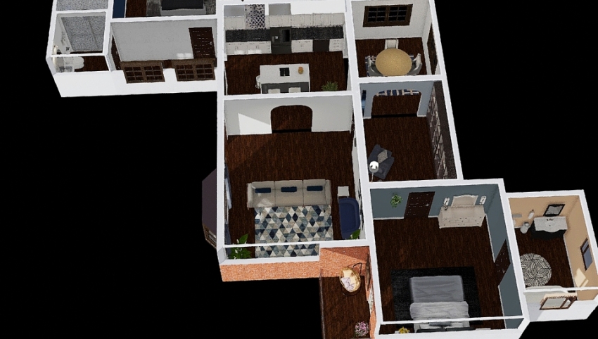 Blue Two-Bedroom House 3d design picture 174.83