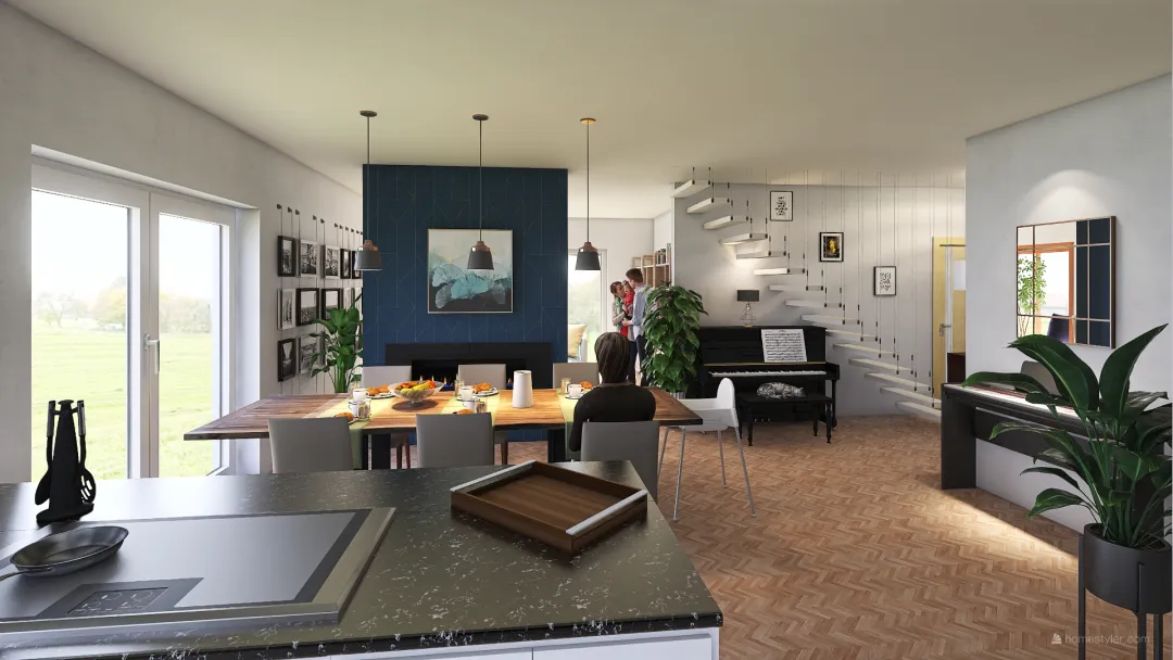 Open Living - Ground Floor 3d design renderings