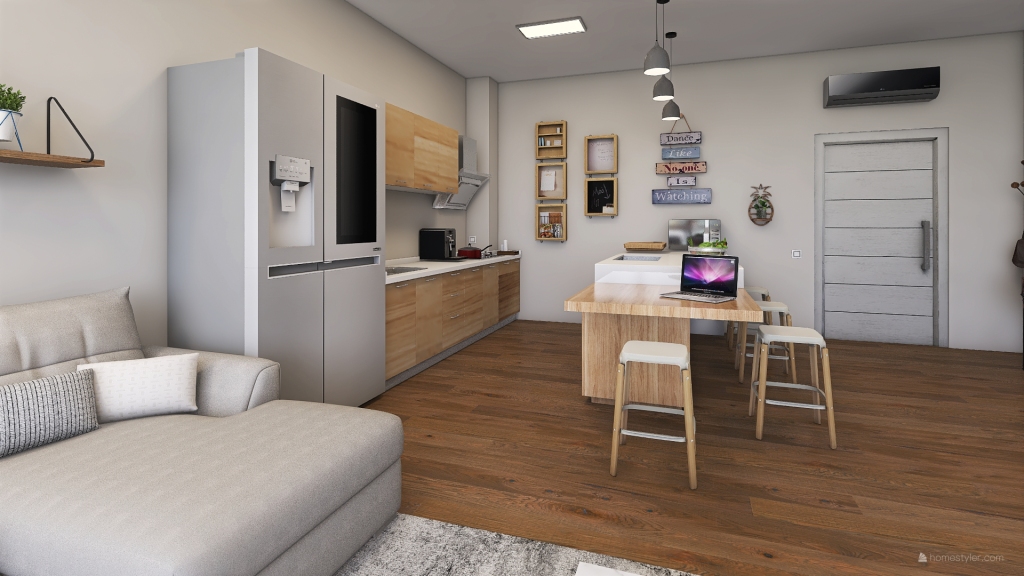 Living Room, Bedroom and Kitchen 3d design renderings