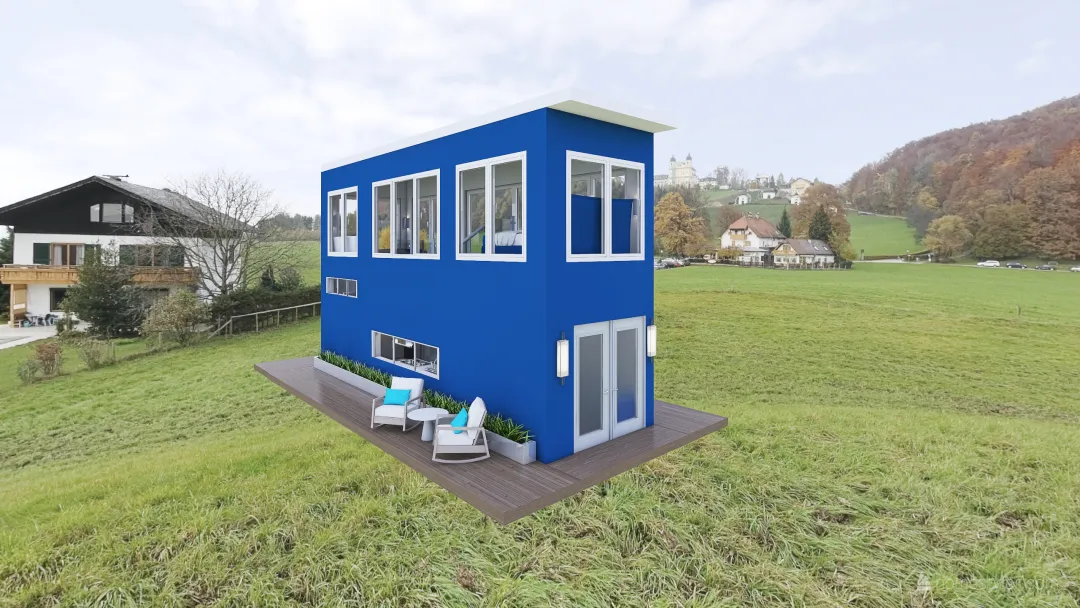 Royal blue tiny house 3d design renderings