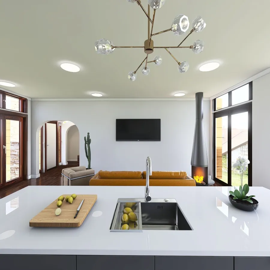 Living & Kitchen 3d design renderings