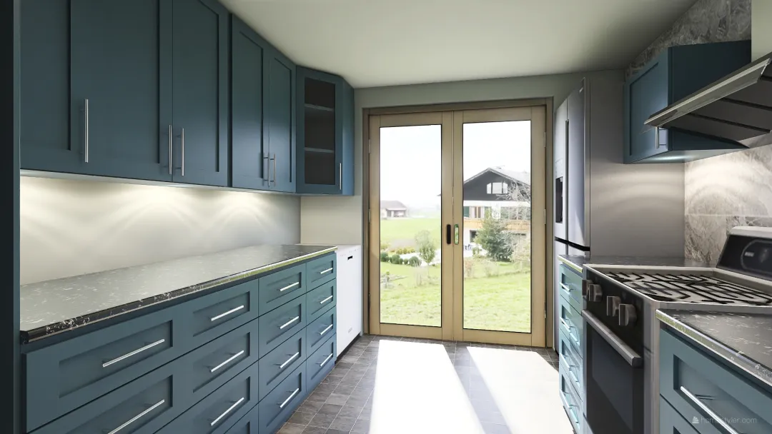Galley kitchen renovation 3d design renderings