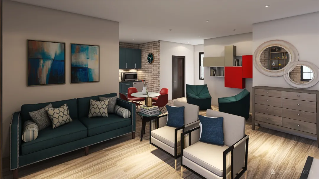 Blue-Green Household 3d design renderings