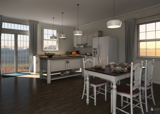 American FarmHouse themed Kitchen-Diner Design Rendering