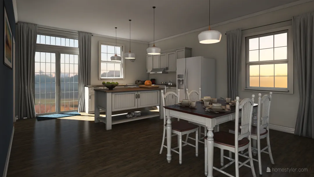 American FarmHouse themed Kitchen-Diner 3d design renderings