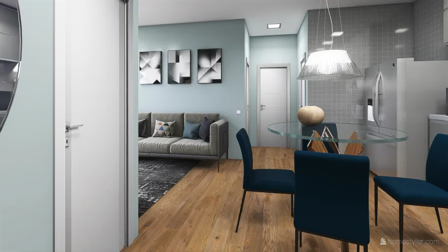 sala de estar e cozinha integrada 3d design renderings
