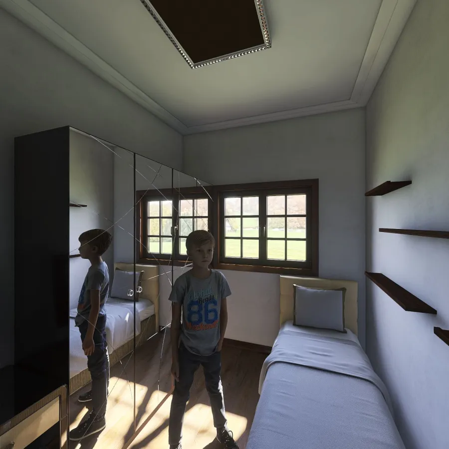 Dormitório Solteiro 3d design renderings