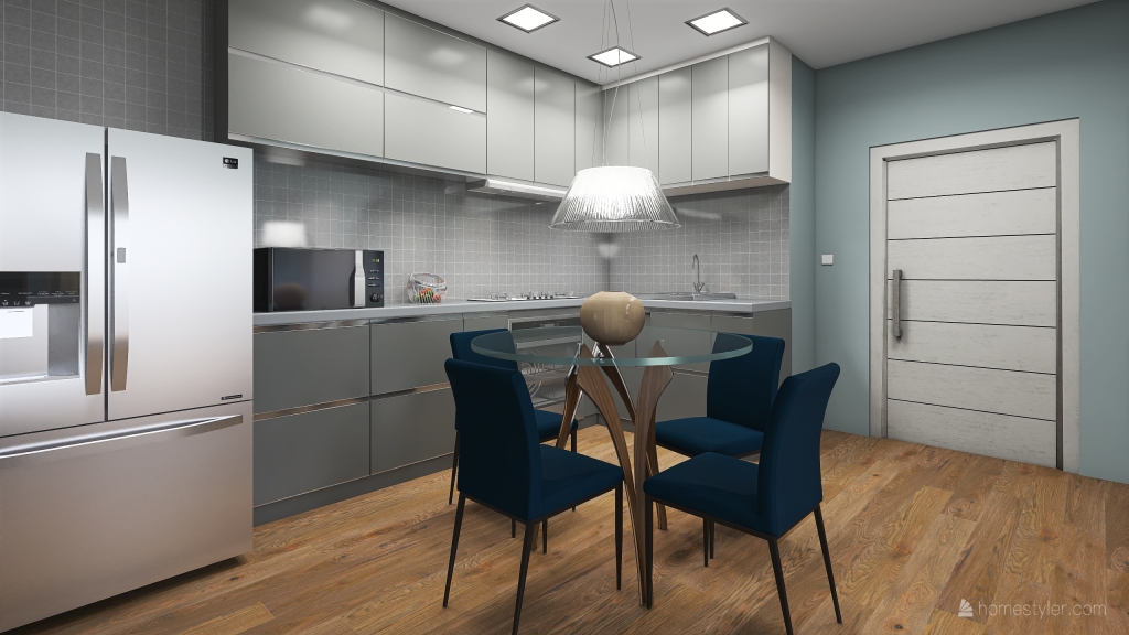 sala de estar e cozinha integrada 3d design renderings