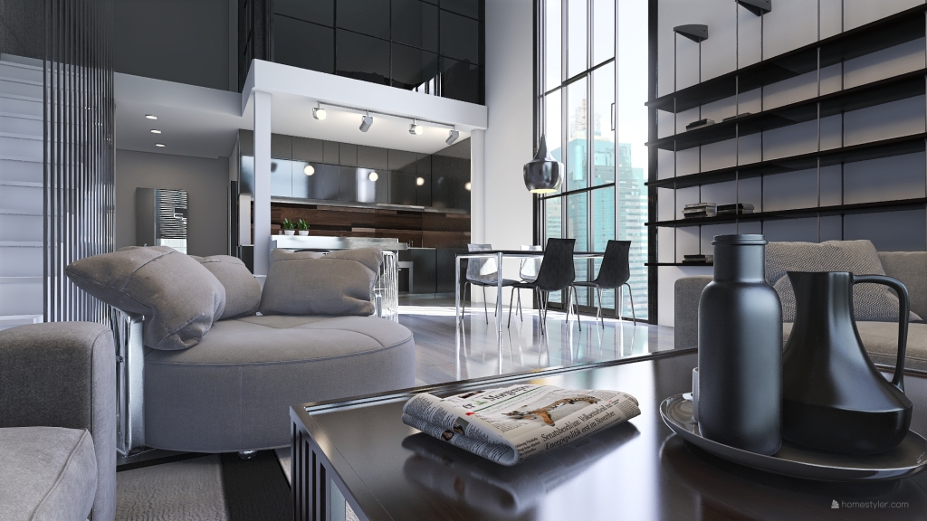 Modern Bauhaus small two-storey apartment Black Grey 3d design renderings